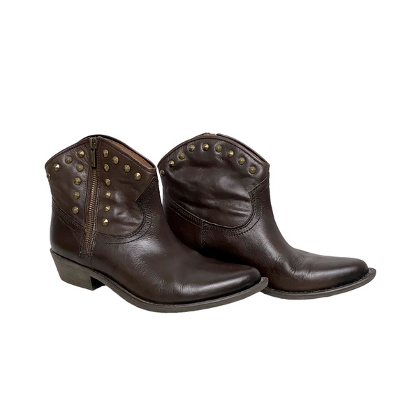 Lucky Brand Shoes - Lucky Brand Cicily Brown Leather Studded Western Ankle Boots 8.5